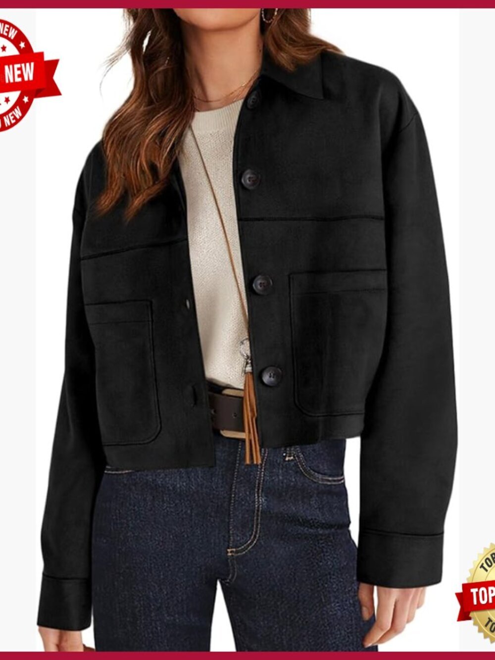 Faux Suede Cropped Jacket Lightweight Casual Fall Winter Outerwear